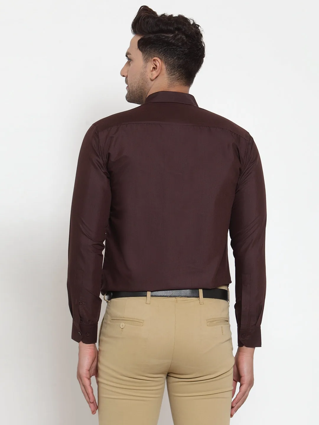 Men's Brown Cotton Solid Button Down Formal Shirts ( SF 713Coffee ) - Jainish
