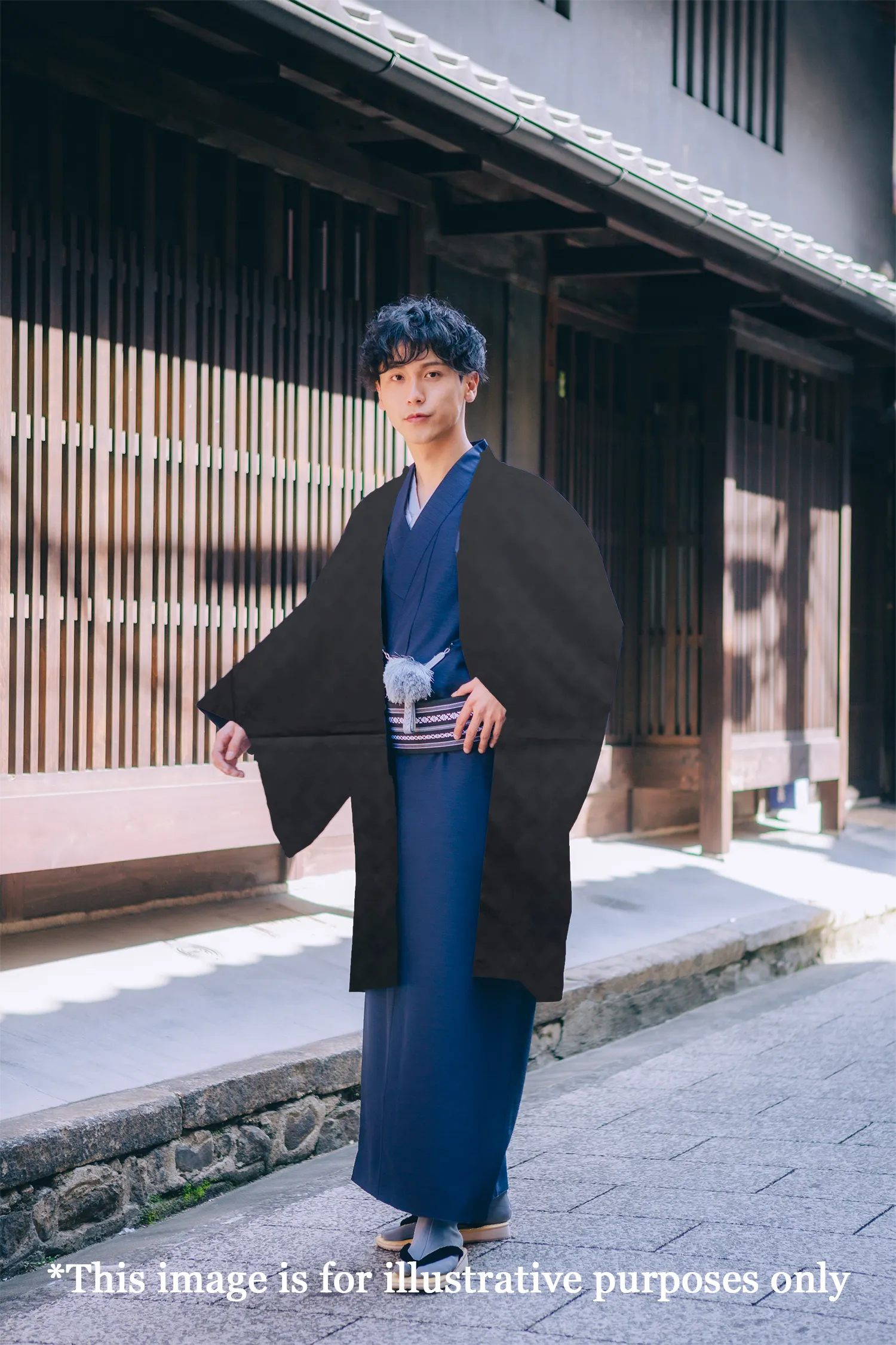 Men's Japanese Kimono Haori, Coat : Black, Modern pattern *LL