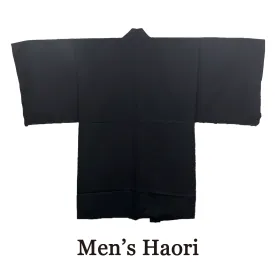 Men's Japanese Kimono Haori, Coat : Simple Black *3L