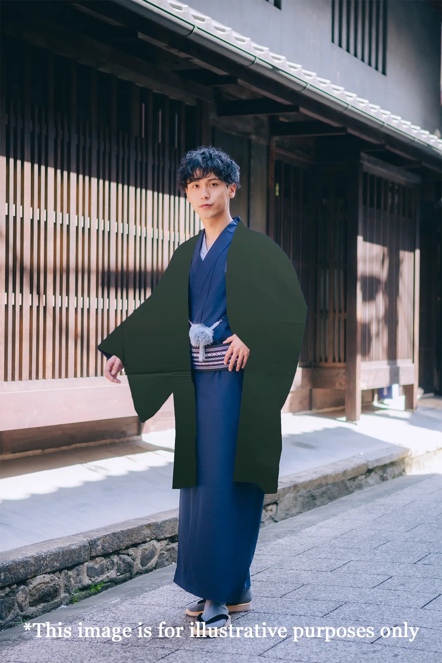 Men's Japanese Kimono Haori, Coat : Simple Green *LL size