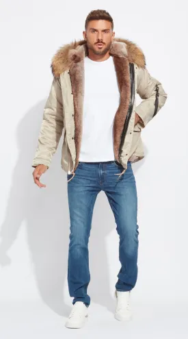 Mens Nude Water-Repellent Luxy Fur Parka - Natural