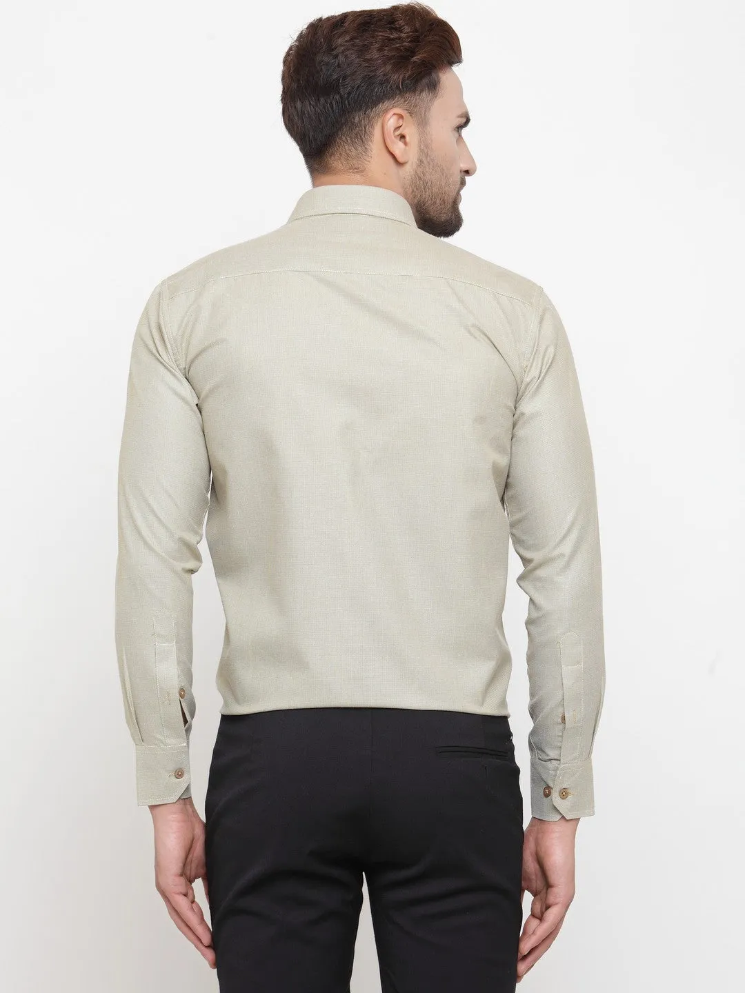 Men's Olive Cotton Geometric Formal Shirts ( SF 434Olive ) - Jainish