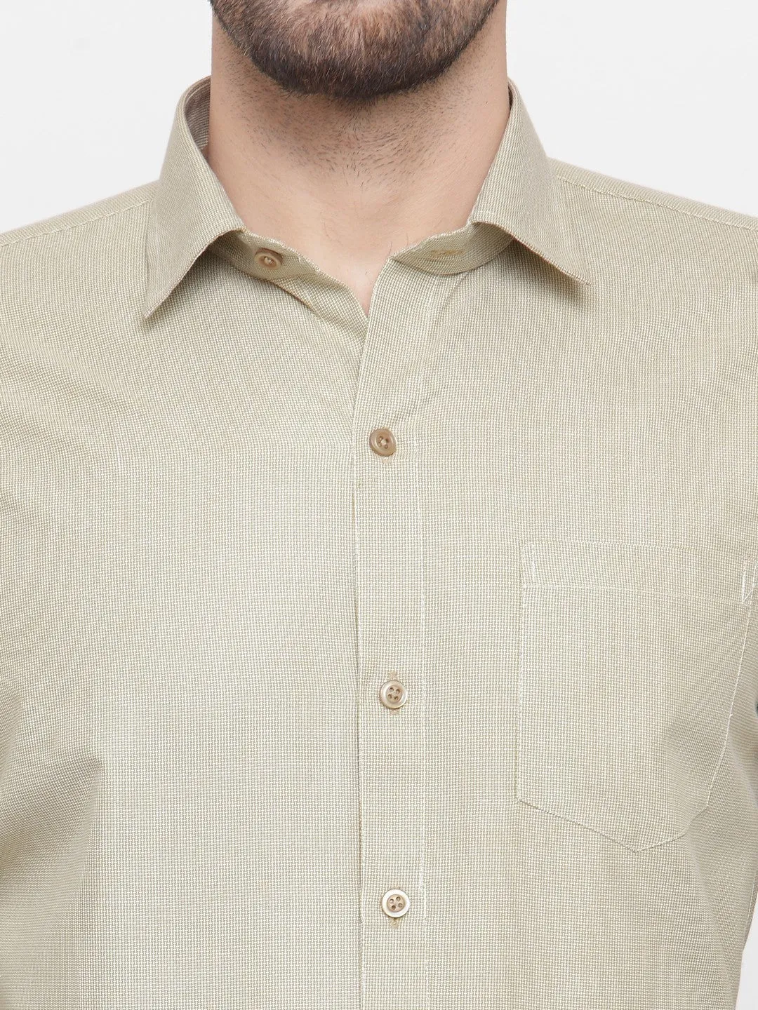 Men's Olive Cotton Geometric Formal Shirts ( SF 434Olive ) - Jainish