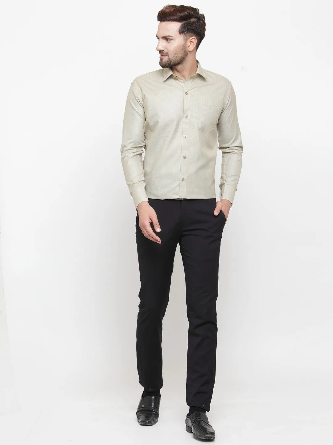 Men's Olive Cotton Geometric Formal Shirts ( SF 434Olive ) - Jainish