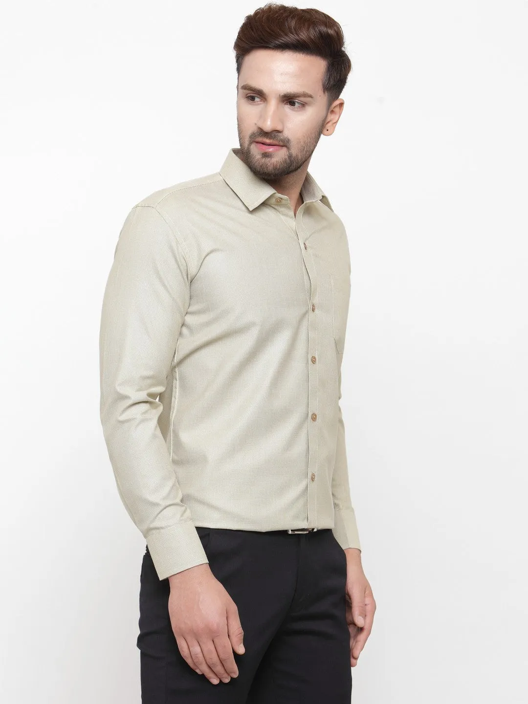 Men's Olive Cotton Geometric Formal Shirts ( SF 434Olive ) - Jainish
