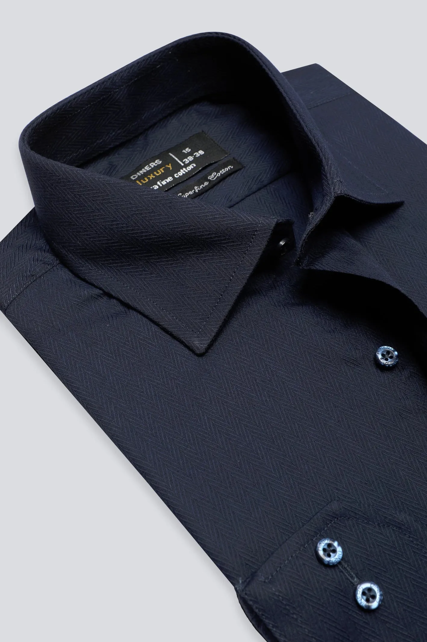 Navy Blue Herringbone Textured Formal Shirt
