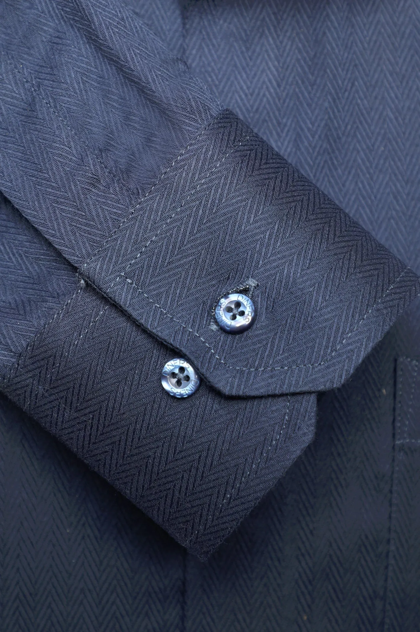 Navy Blue Herringbone Textured Formal Shirt
