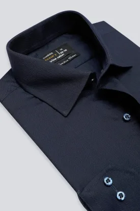 Navy Blue Herringbone Textured Formal Shirt
