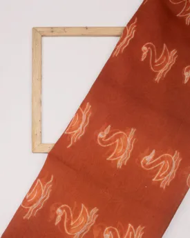 Orange & White Creature Print Hand Block Shibori Chanderi Fabric