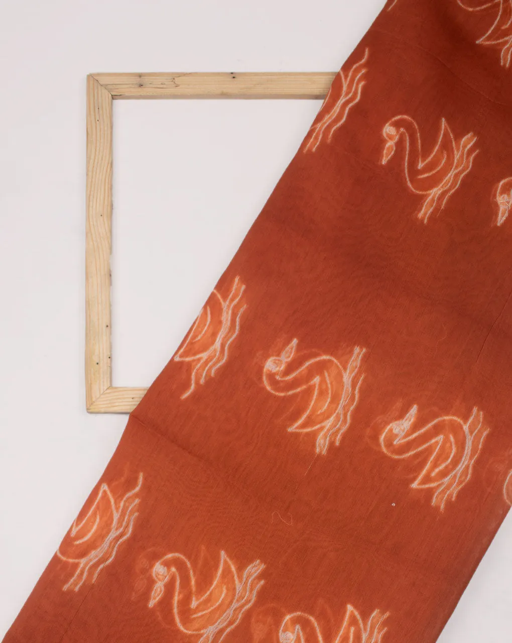 Orange & White Creature Print Hand Block Shibori Chanderi Fabric