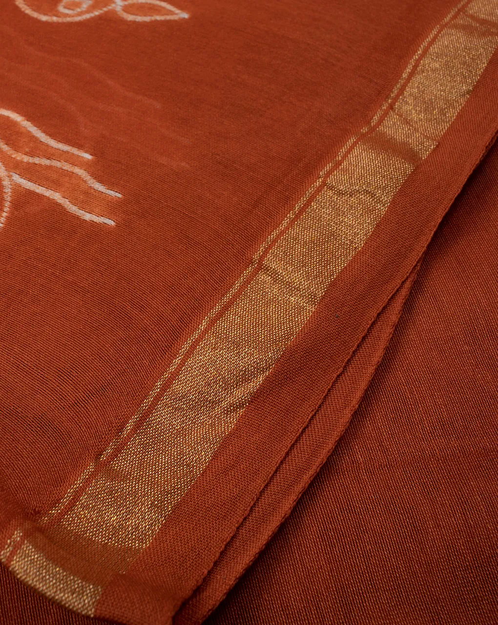 Orange & White Creature Print Hand Block Shibori Chanderi Fabric