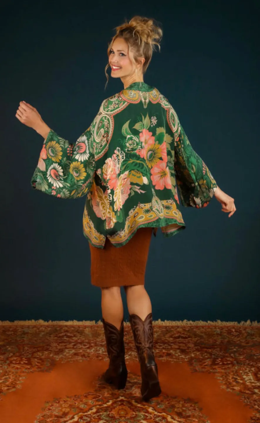 POWDER FOLK ART FLORAL KIMONO JACKET FERN