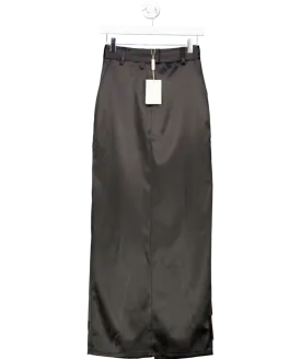 PRETTY LAVISH Black Beck Satin Tailored Maxi Skirt UK 6