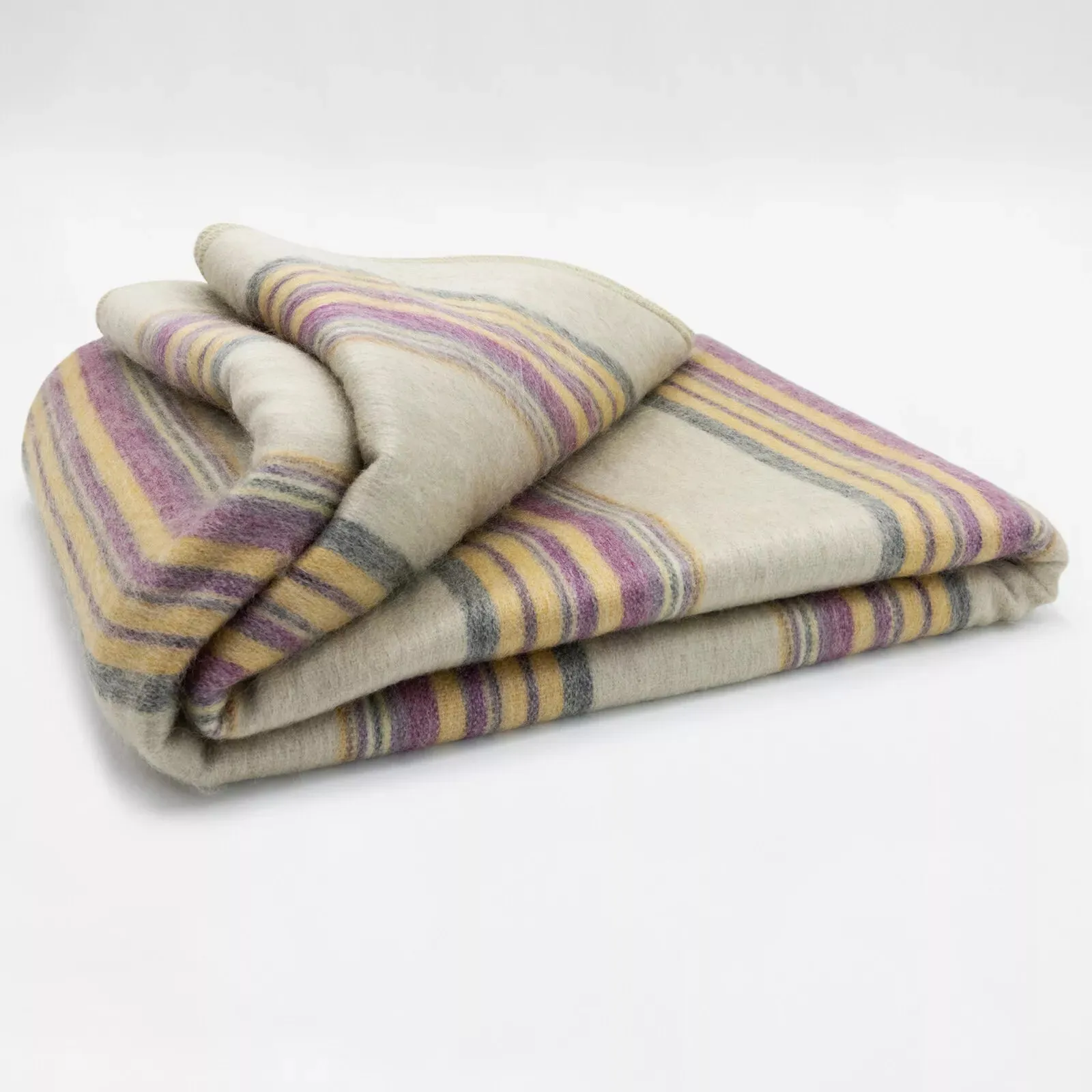 Quijos - Fine Alpaca Wool Throw Blanket / Sofa Cover - Queen 96 x 65 in - Multicolor Stripes in Lavender, Gold & Gray