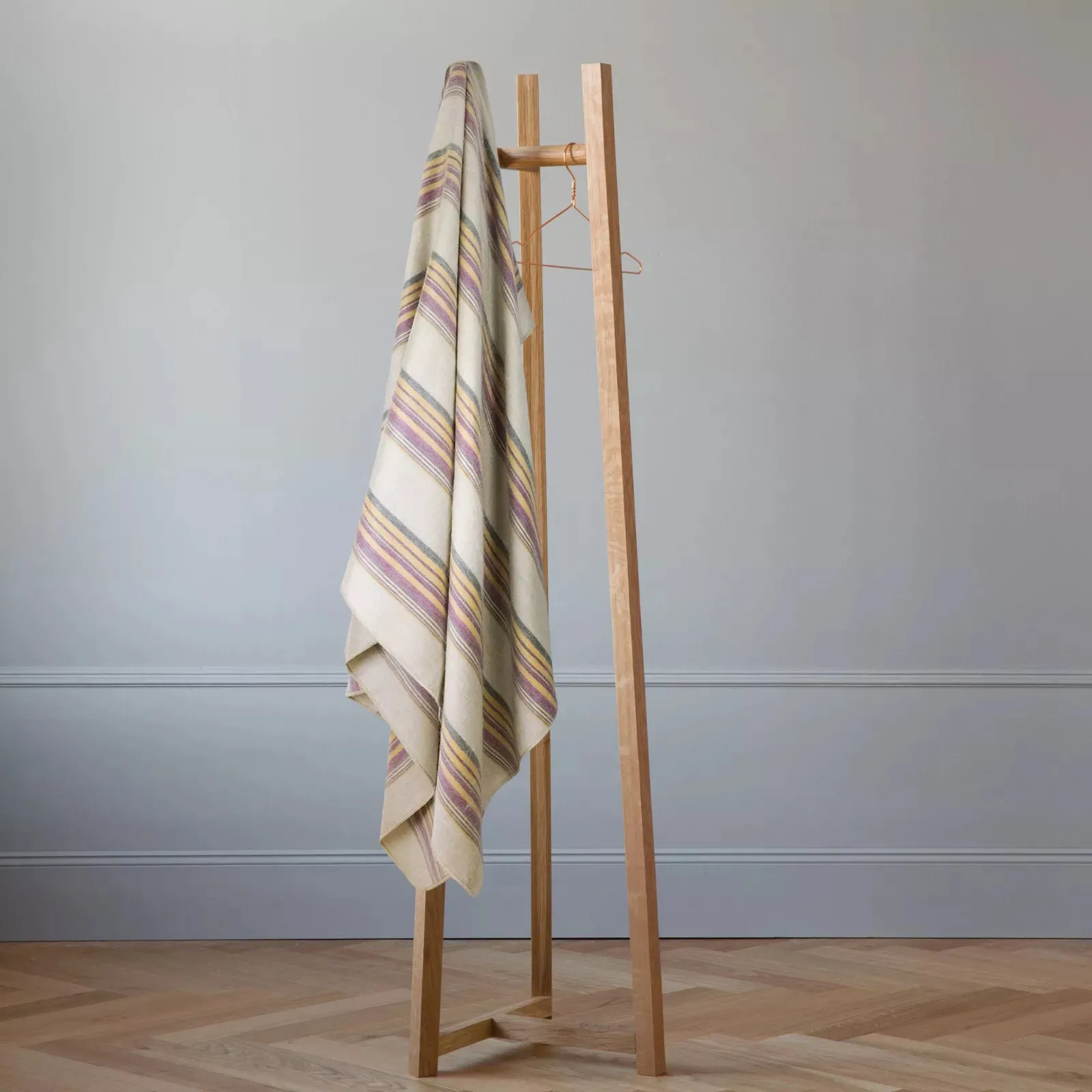 Quijos - Fine Alpaca Wool Throw Blanket / Sofa Cover - Queen 96 x 65 in - Multicolor Stripes in Lavender, Gold & Gray