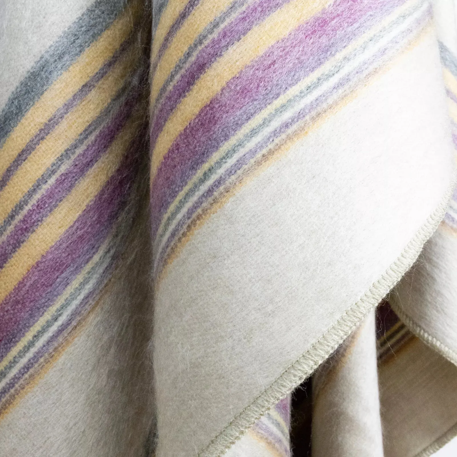 Quijos - Fine Alpaca Wool Throw Blanket / Sofa Cover - Queen 96 x 65 in - Multicolor Stripes in Lavender, Gold & Gray