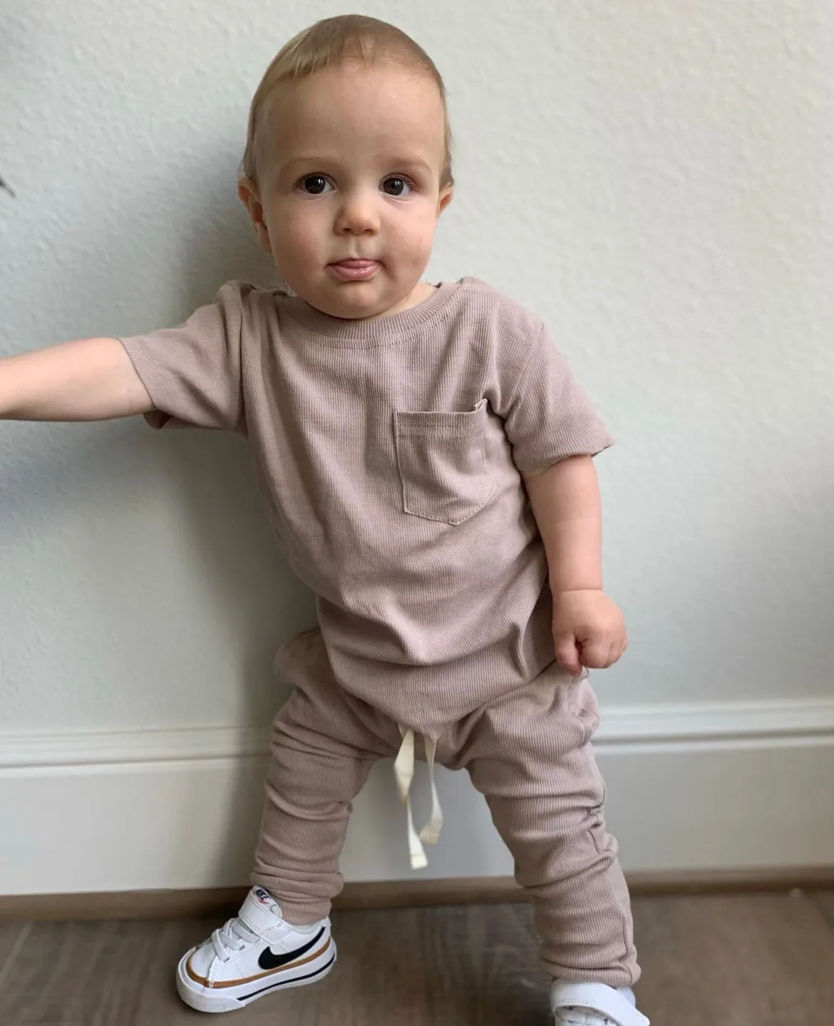 Ribbed Pocket Joggers in Taupe