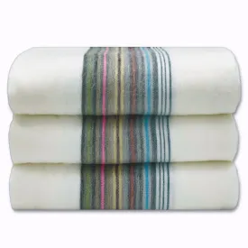 Soft & Warm Baby Alpaca Wool Throw Blanket / Sofa Cover - Queen/Queen PLUS - white with thin stripes pattern