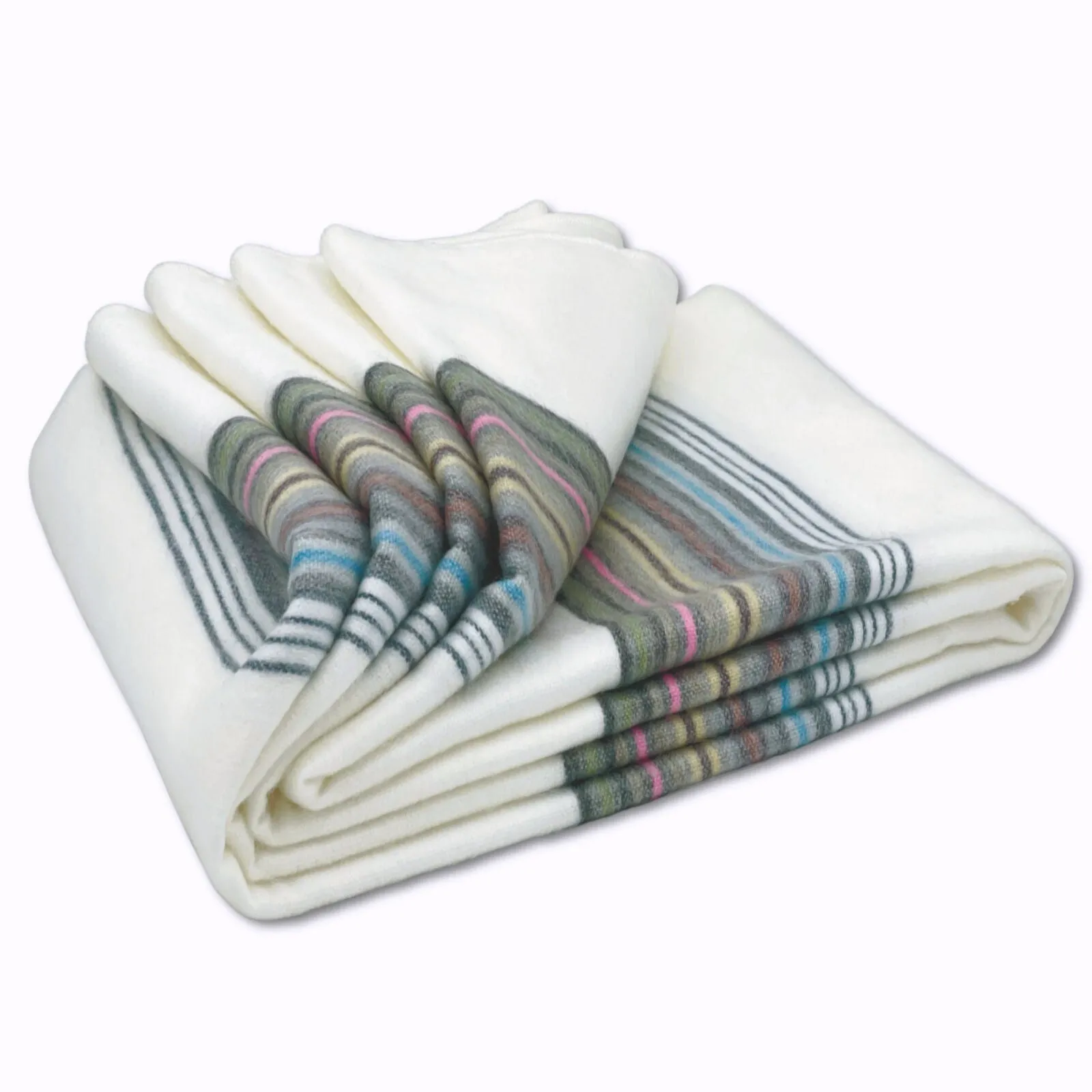 Soft & Warm Baby Alpaca Wool Throw Blanket / Sofa Cover - Queen/Queen PLUS - white with thin stripes pattern