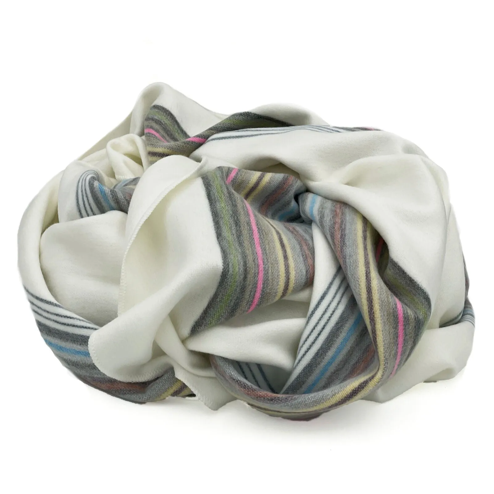 Soft & Warm Baby Alpaca Wool Throw Blanket / Sofa Cover - Queen/Queen PLUS - white with thin stripes pattern