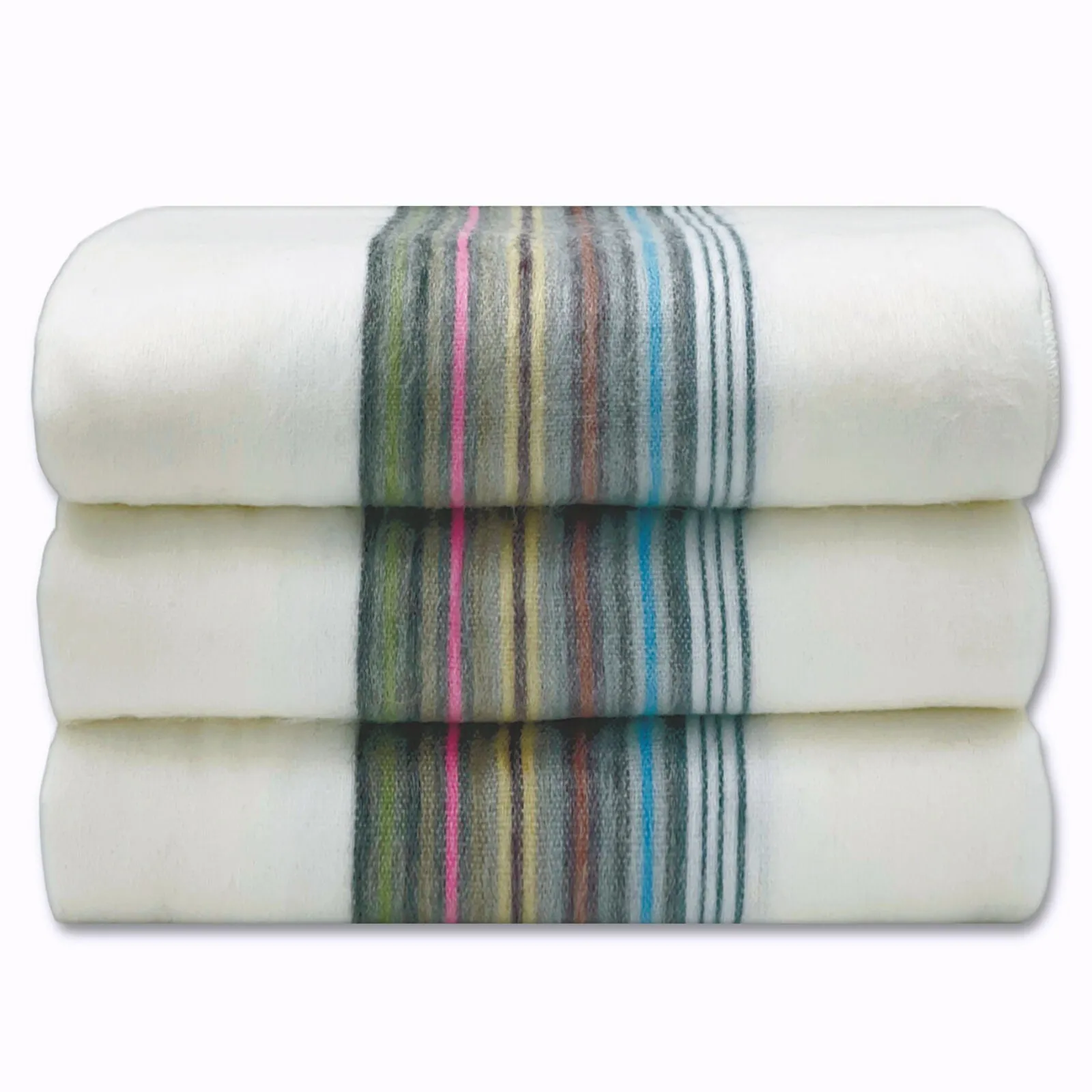 Soft & Warm Baby Alpaca Wool Throw Blanket / Sofa Cover - Queen/Queen PLUS - white with thin stripes pattern