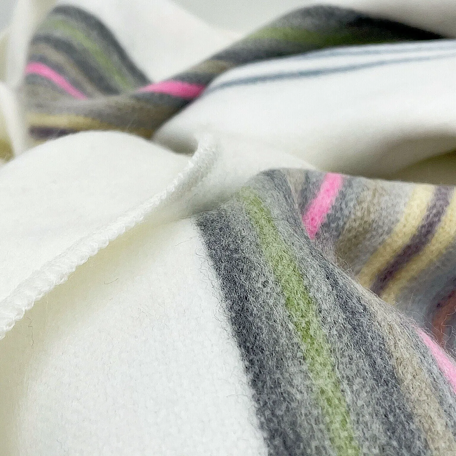 Soft & Warm Baby Alpaca Wool Throw Blanket / Sofa Cover - Queen/Queen PLUS - white with thin stripes pattern