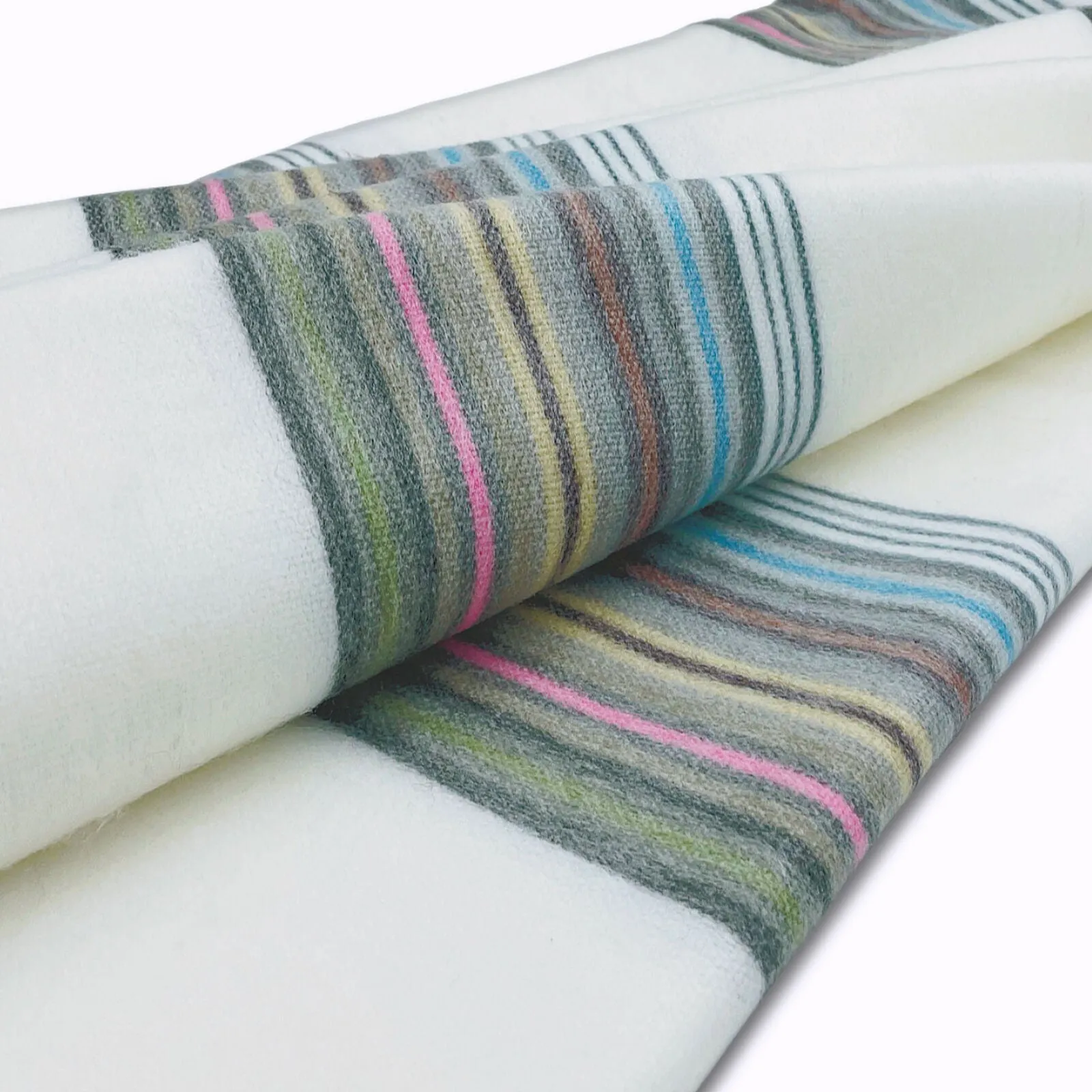 Soft & Warm Baby Alpaca Wool Throw Blanket / Sofa Cover - Queen/Queen PLUS - white with thin stripes pattern