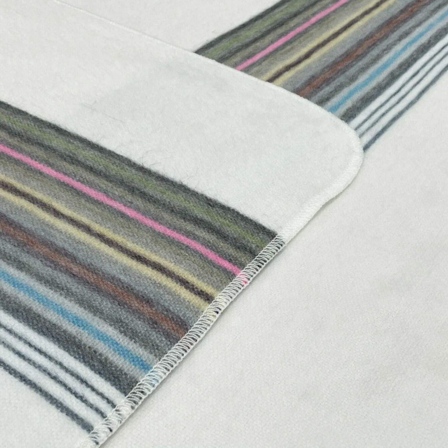 Soft & Warm Baby Alpaca Wool Throw Blanket / Sofa Cover - Queen/Queen PLUS - white with thin stripes pattern