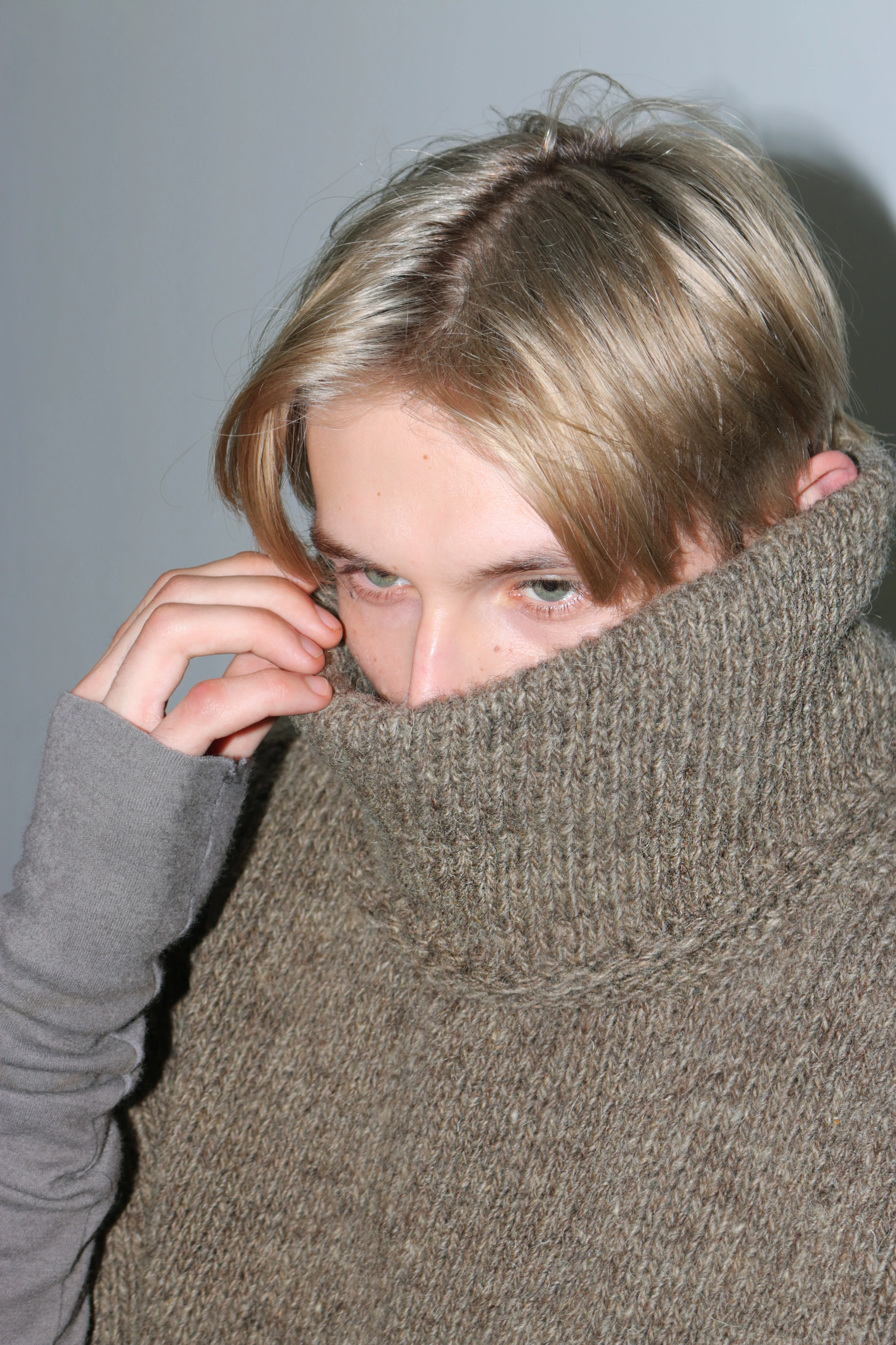 Taupe hand-knitted turtleneck