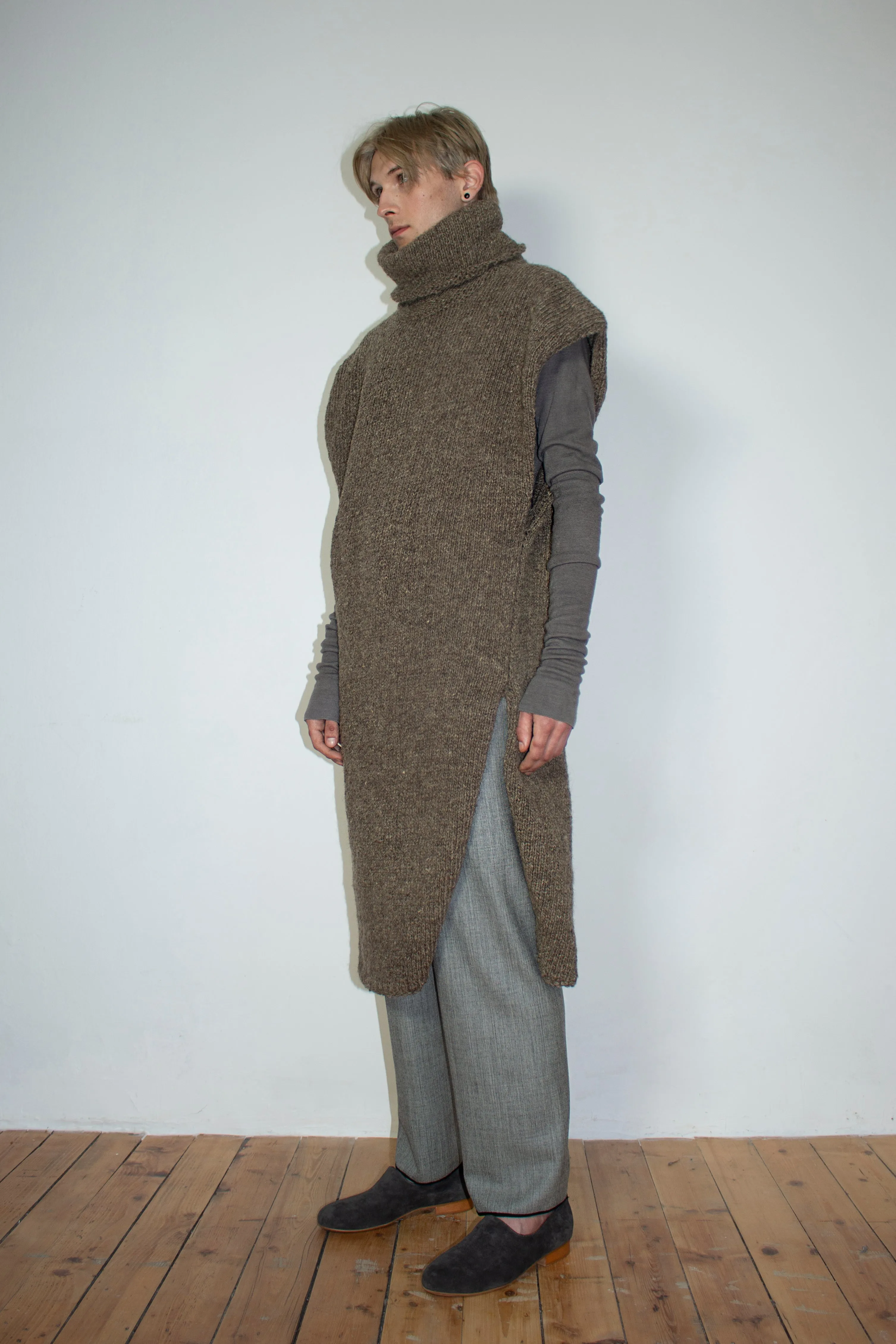 Taupe hand-knitted turtleneck