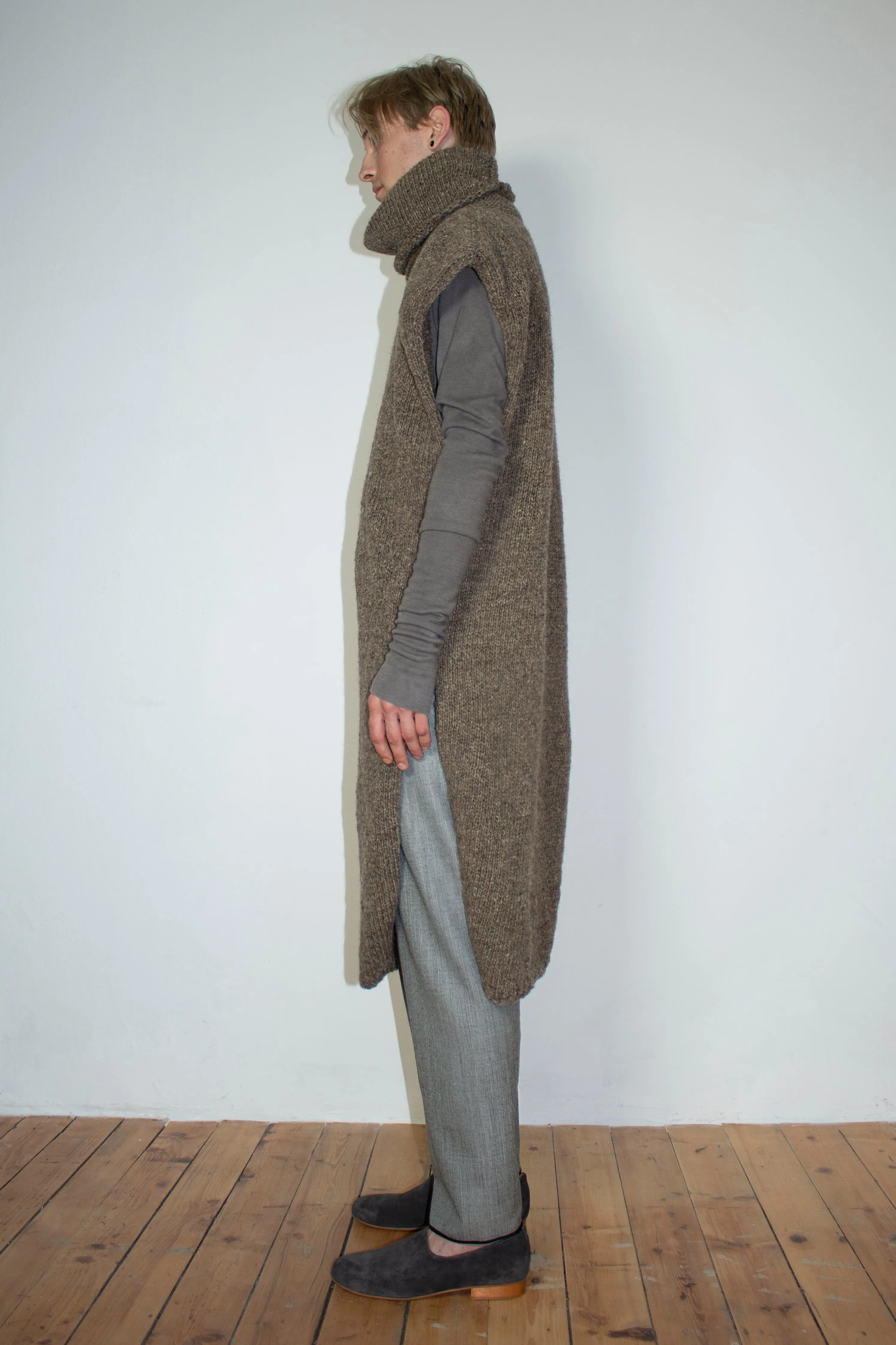 Taupe hand-knitted turtleneck