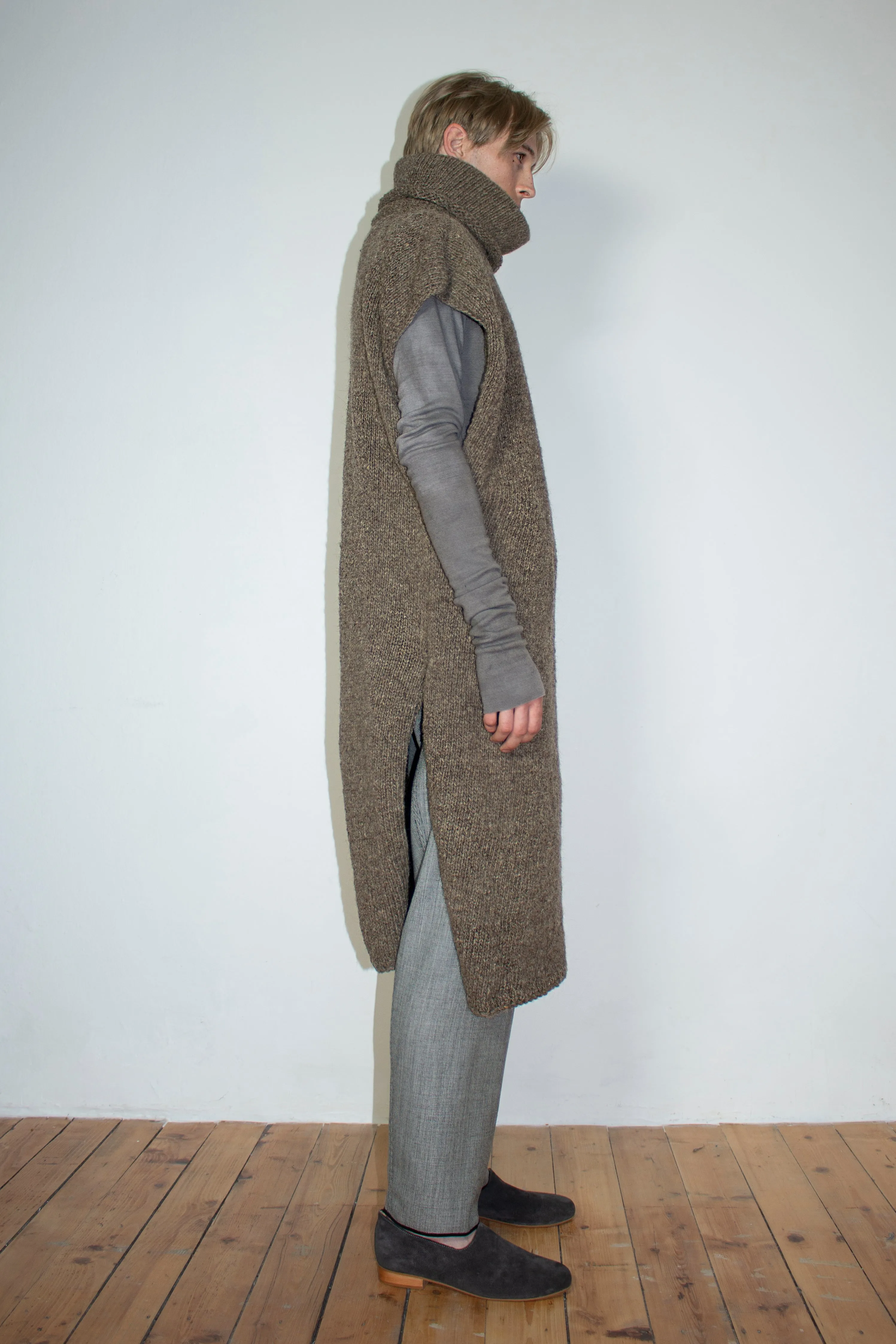 Taupe hand-knitted turtleneck