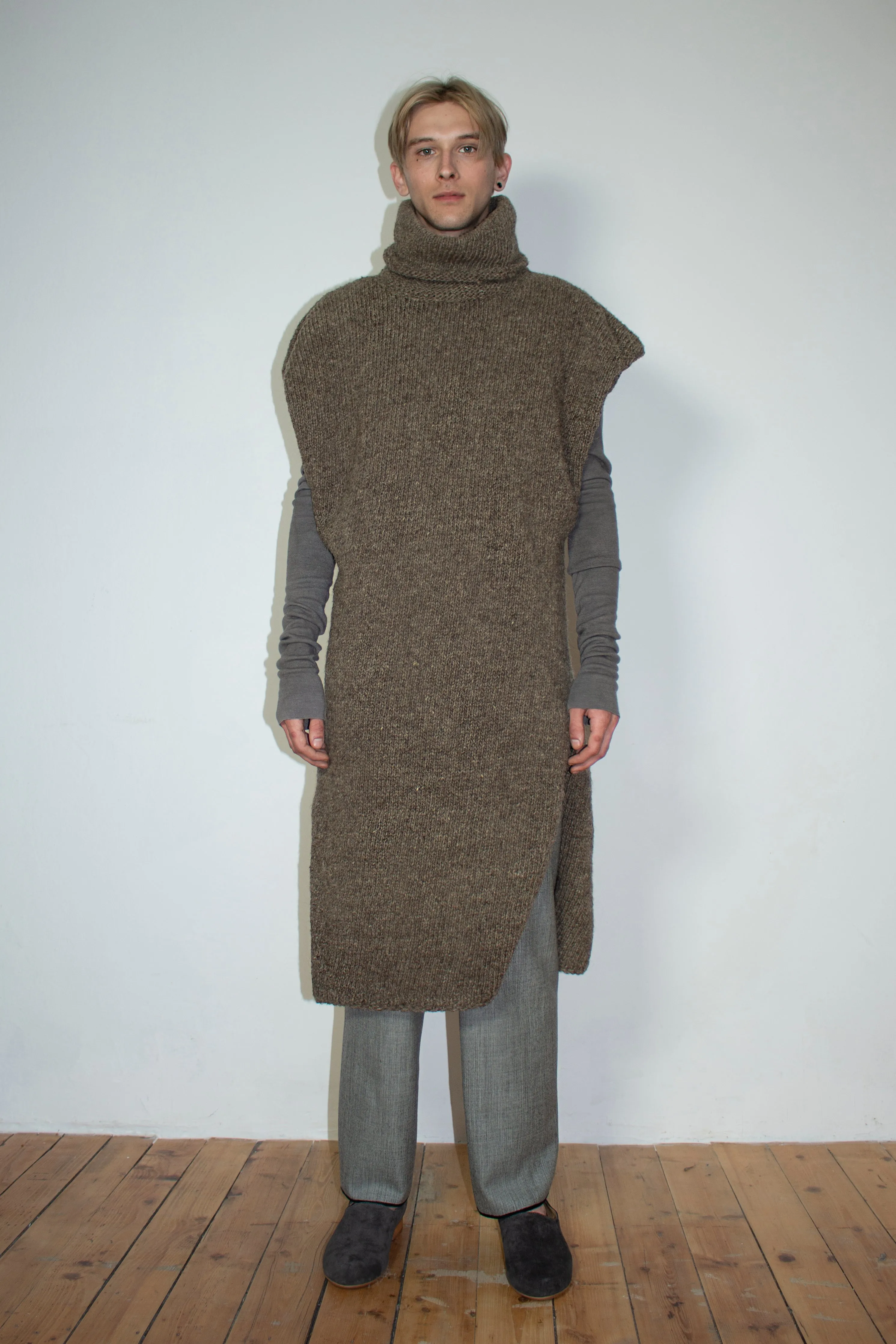 Taupe hand-knitted turtleneck
