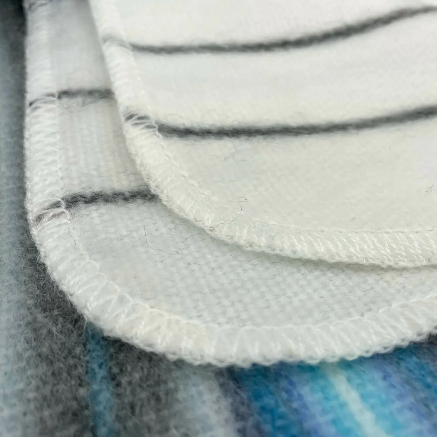 Teinza - Soft & Warm Baby Alpaca Wool Throw Blanket / Sofa Cover - Queen 90" x 65" - white blue grey thin stripes pattern