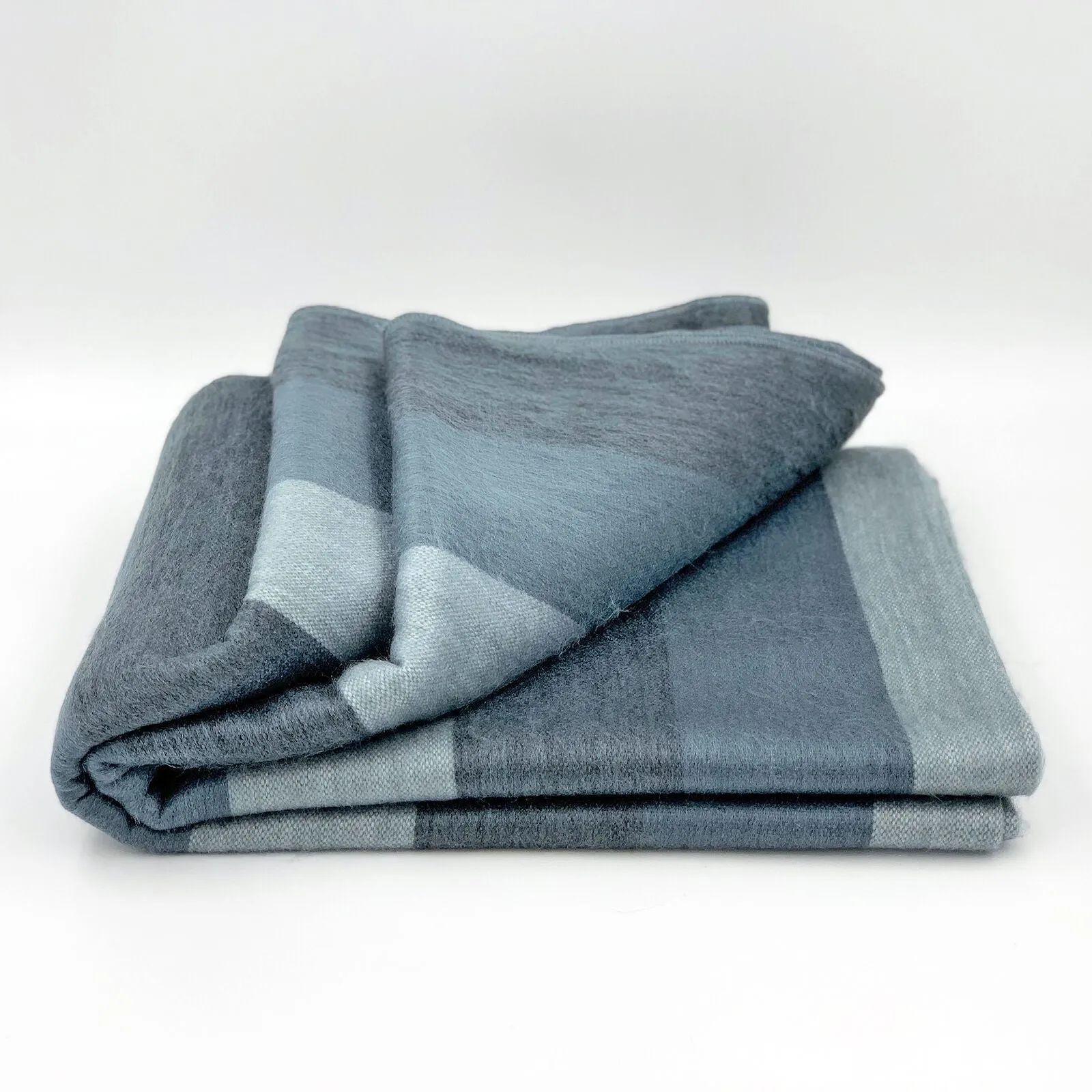 Toacazo - Baby Alpaca Wool Throw Blanket / Sofa Cover - Queen 98" x 67" - Striped Pattern Slate Gray