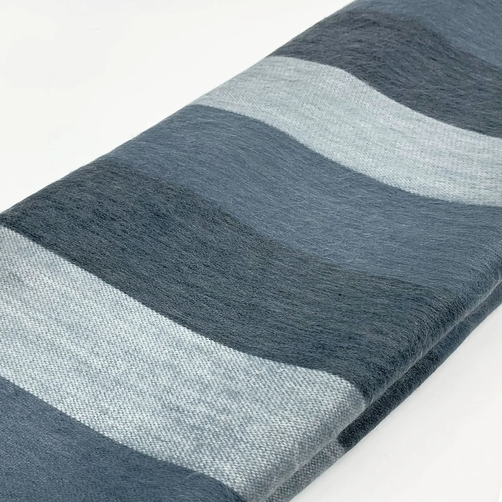 Toacazo - Baby Alpaca Wool Throw Blanket / Sofa Cover - Queen 98" x 67" - Striped Pattern Slate Gray