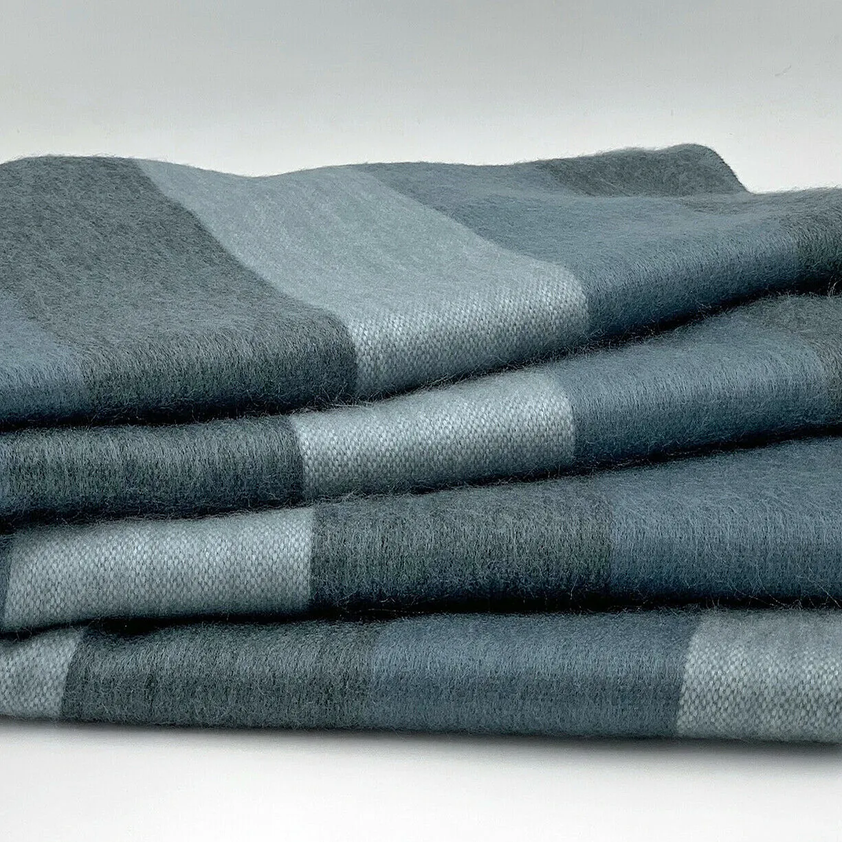 Toacazo - Baby Alpaca Wool Throw Blanket / Sofa Cover - Queen 98" x 67" - Striped Pattern Slate Gray