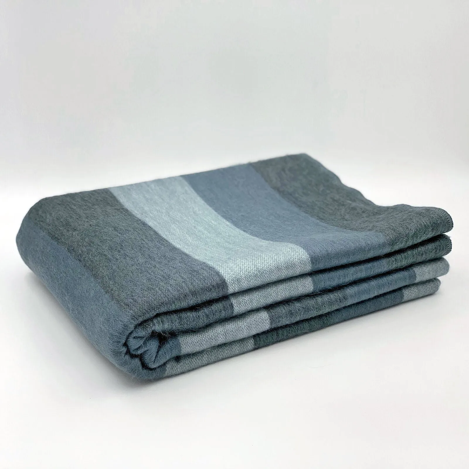 Toacazo - Baby Alpaca Wool Throw Blanket / Sofa Cover - Queen 98" x 67" - Striped Pattern Slate Gray