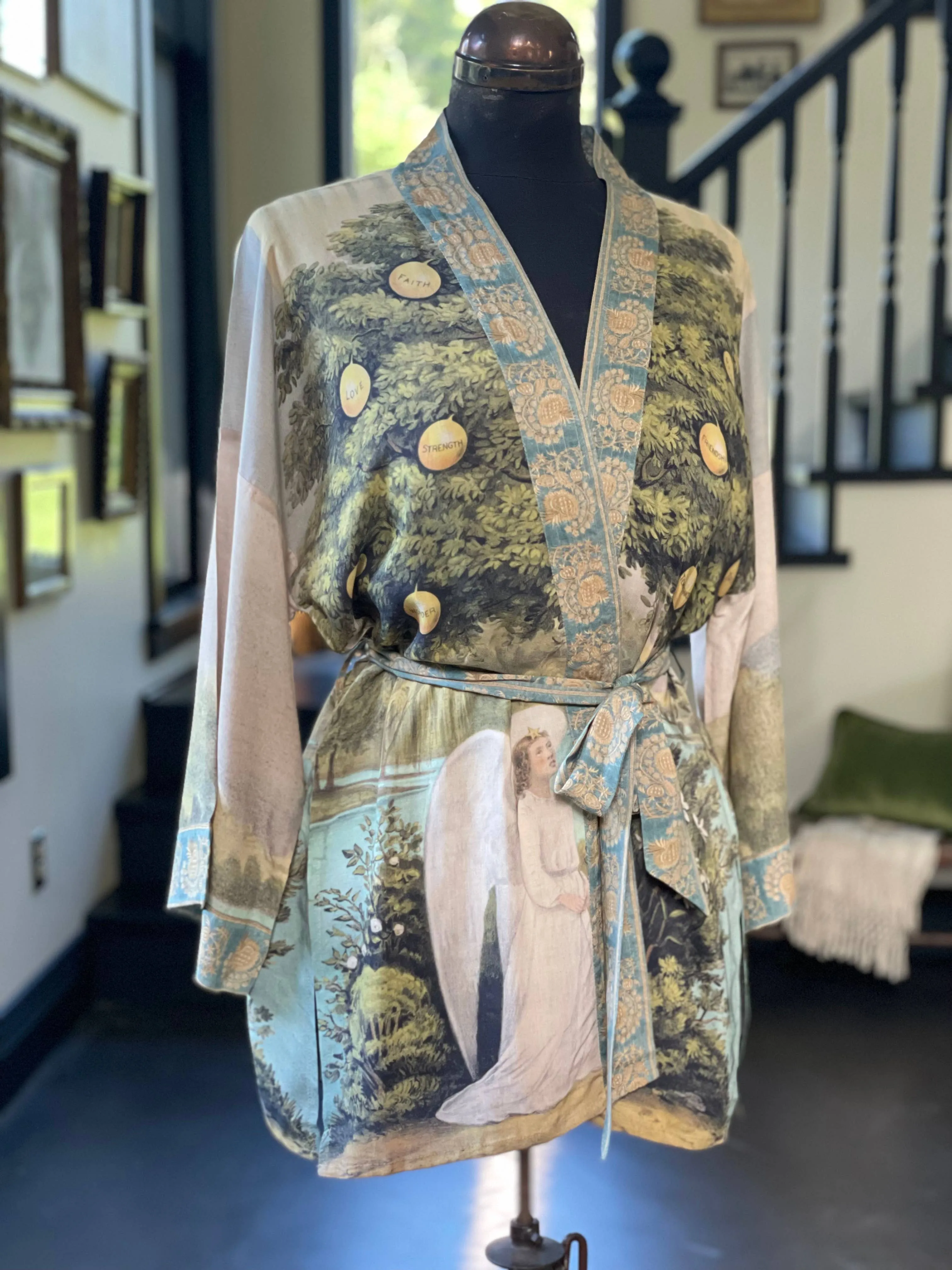 Tree of Life Bamboo Bohemian Kimono Cardigan with Belt