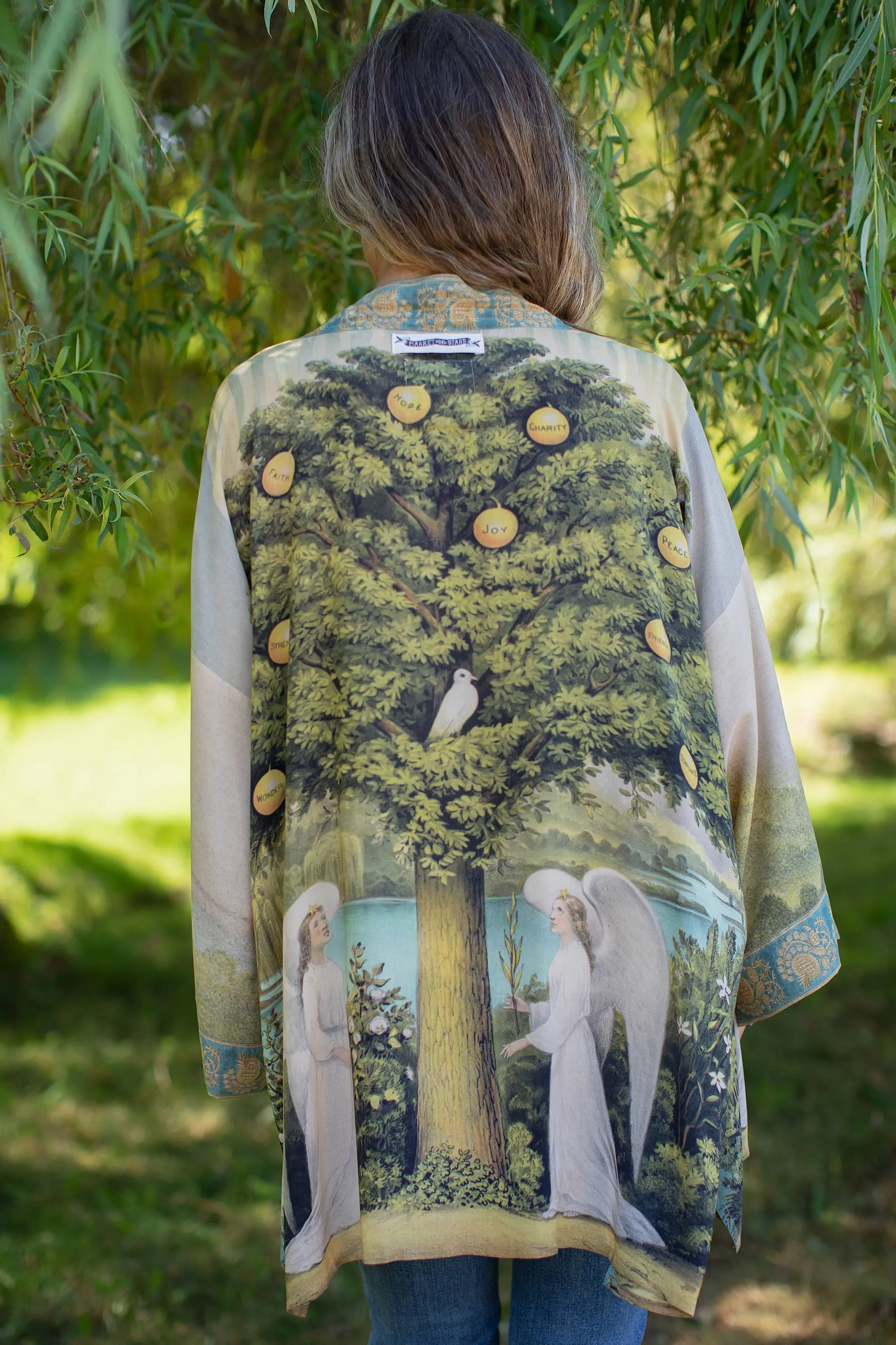 Tree of Life Bamboo Bohemian Kimono Cardigan with Belt