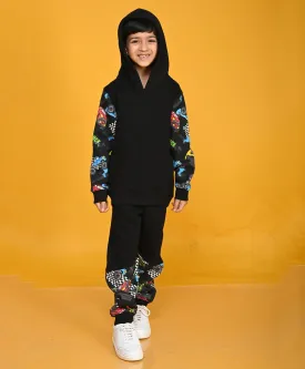 TRUCK BLACK COLOR BLOCK BOYS HOODIE JOGGER SET - BLACK