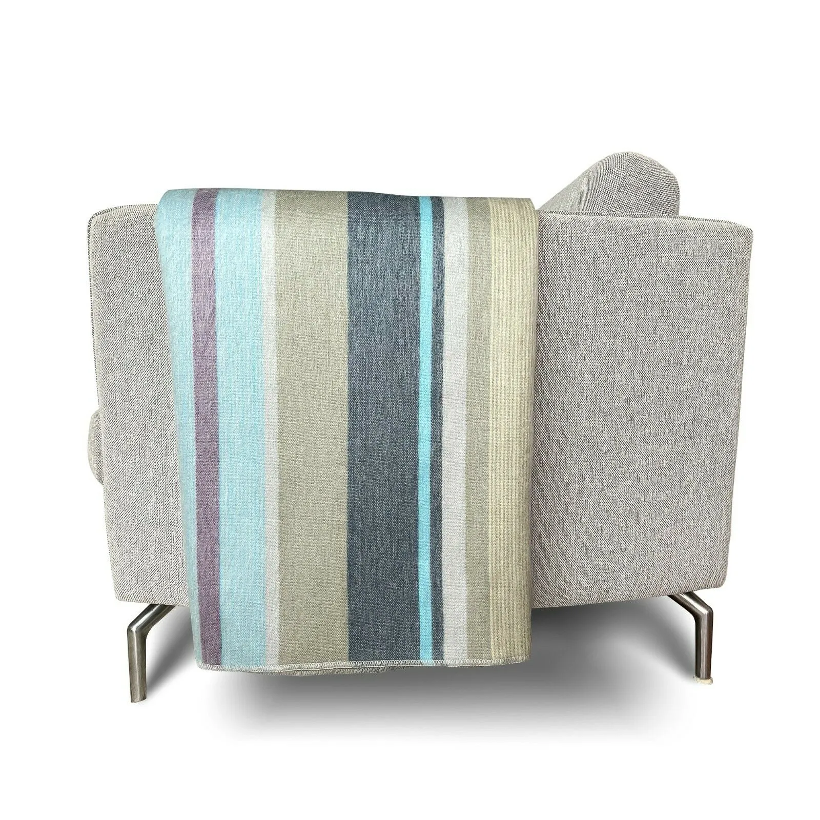 Tushin - Baby Alpaca Wool Throw Blanket / Sofa Cover - Queen 94.5" x 67" - striped cream/pistachio/turquoise/grey