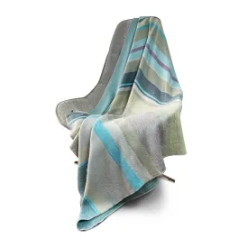 Tushin - Baby Alpaca Wool Throw Blanket / Sofa Cover - Queen 94.5" x 67" - striped cream/pistachio/turquoise/grey