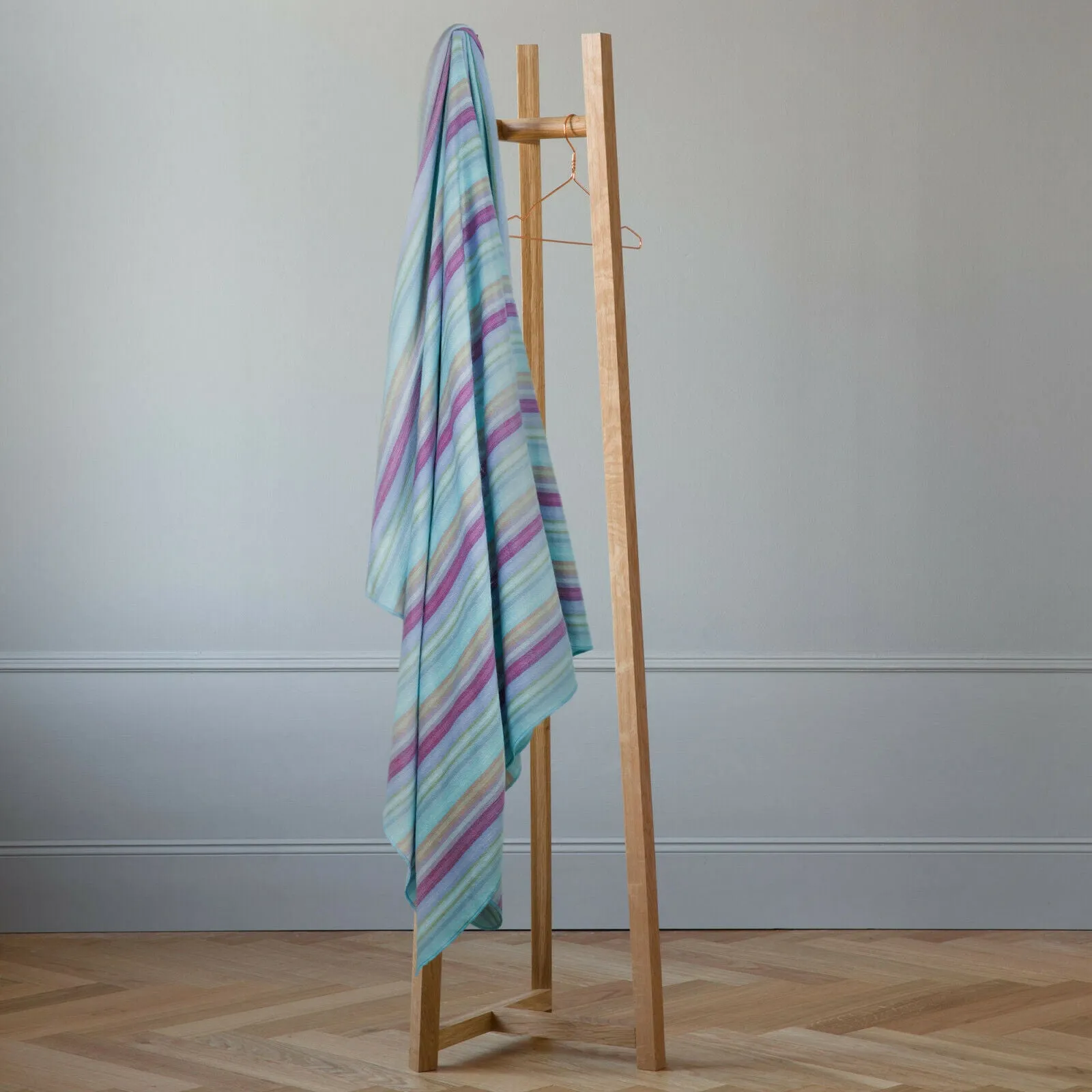 Tzacantza - Baby Alpaca Wool Throw Blanket / Sofa Cover - Queen 95" x 66" - aqua purple stripes pattern