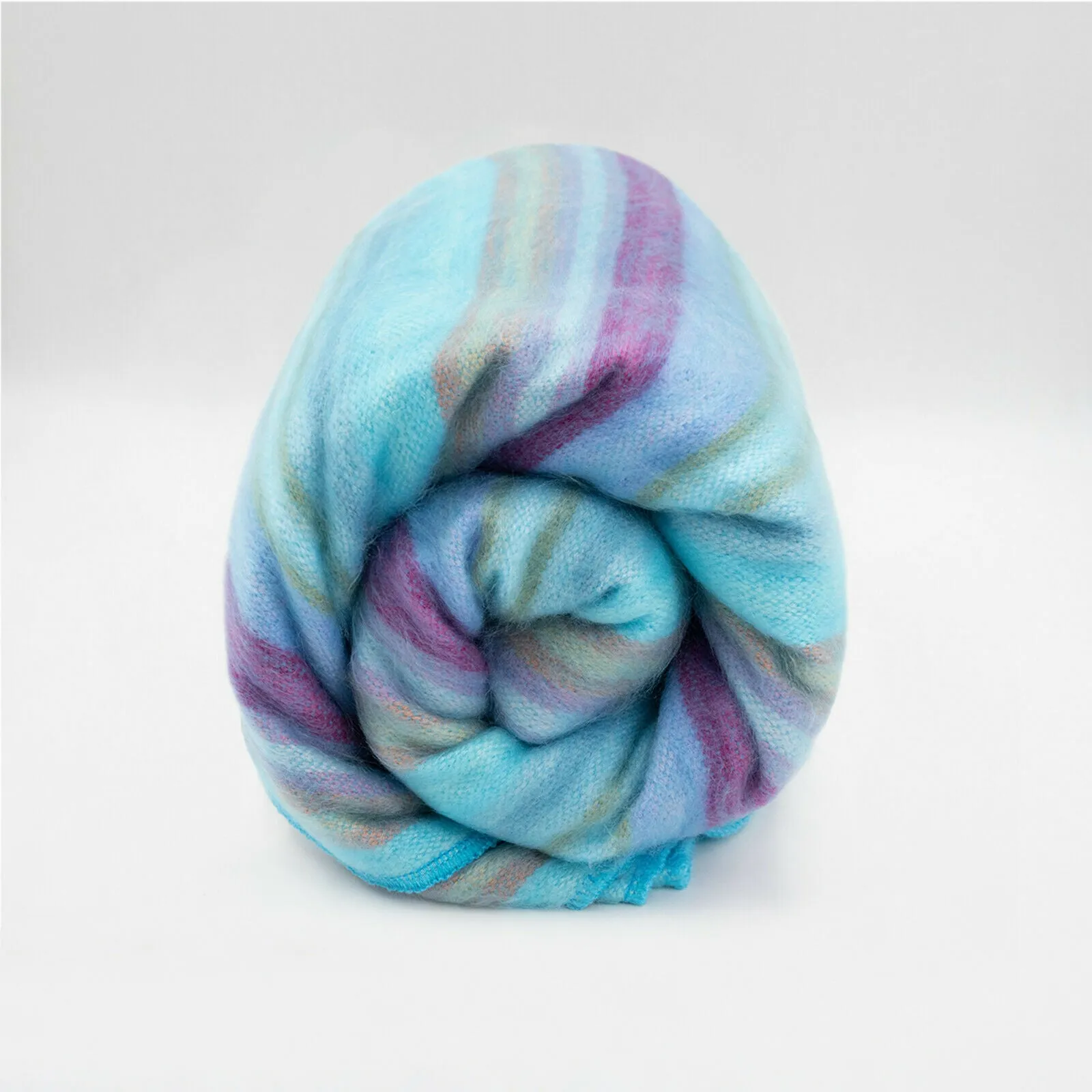 Tzacantza - Baby Alpaca Wool Throw Blanket / Sofa Cover - Queen 95" x 66" - aqua purple stripes pattern