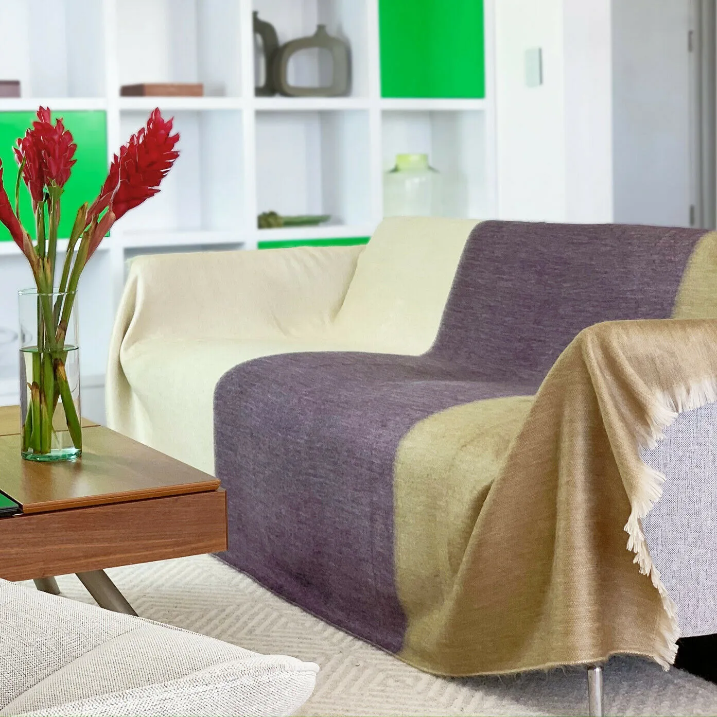 Ukllana - Baby Alpaca Wool Throw Blanket / Sofa Cover - Queen 95" x 65" - Fringed