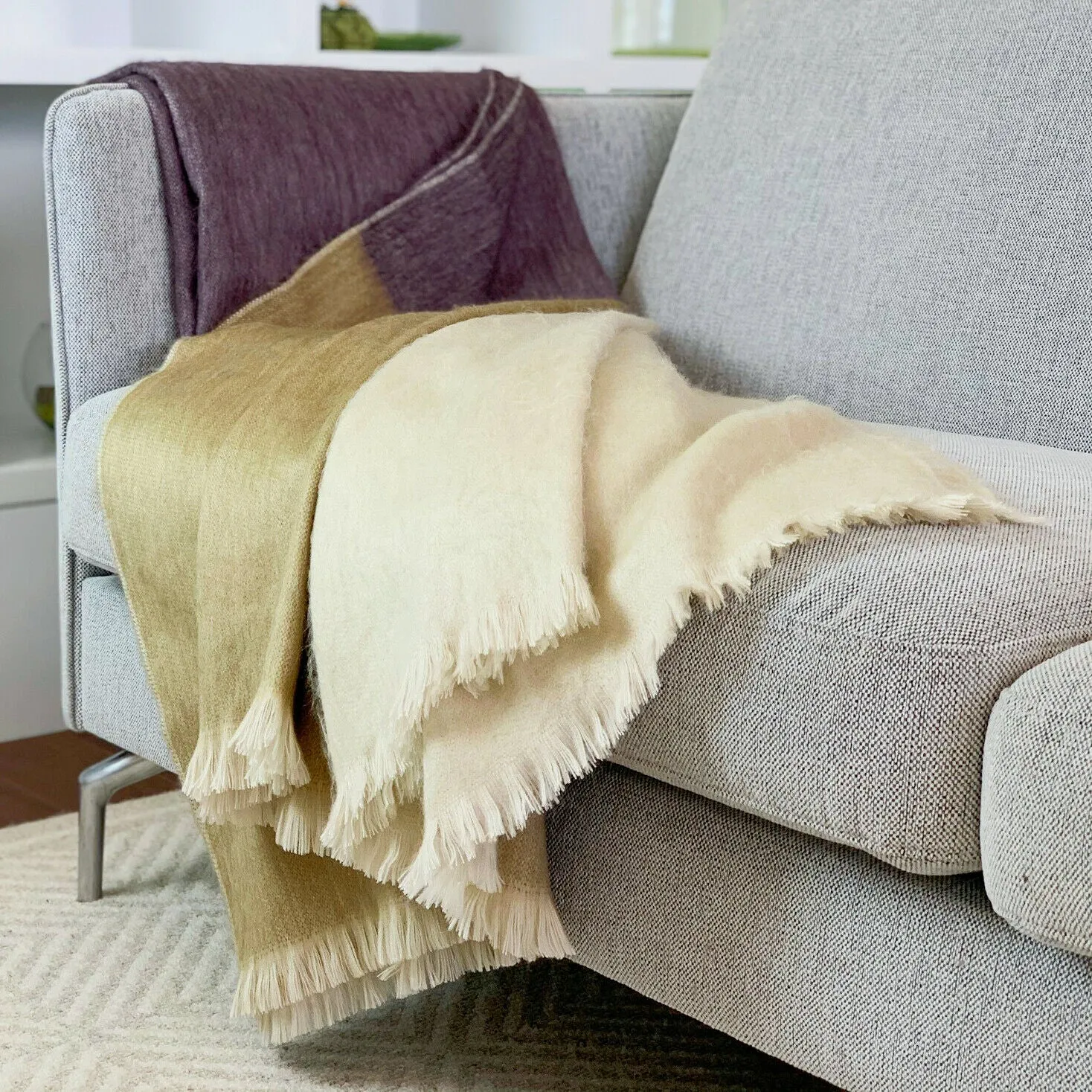 Ukllana - Baby Alpaca Wool Throw Blanket / Sofa Cover - Queen 95" x 65" - Fringed