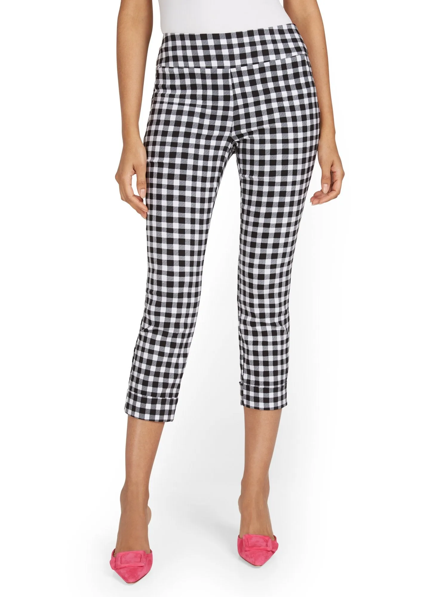 Whitney High-Waisted Pull-On Slim-Leg Capri Pant - Gingham