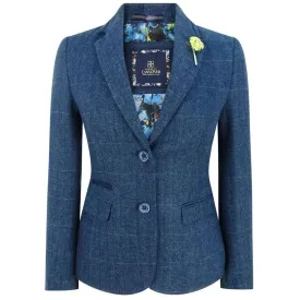 Women Navy Blue Blazer Tweed Check 1920's Peaky Blinders Tailored Fit Vintage