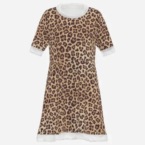 Women's Leopard Print Velvet Mini Dress | Retro 70s Winter Dress | Vintage Animal Print Party Dress